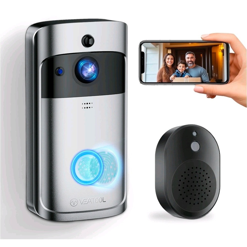 Veatool Wireless Video Doorbell Camera with Indoor Chime Smart Home Security New